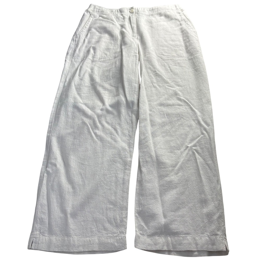 J. Jill White Wide Leg Linen Blend Pants XS Textured Coastal Casual Summer